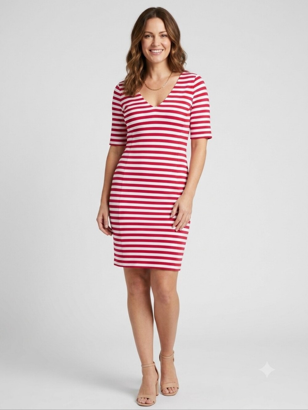 Banana Republic Striped Nautical Ponte Knit V-Neck Mini Dress Size 16 Zippers - Picture 1 of 10